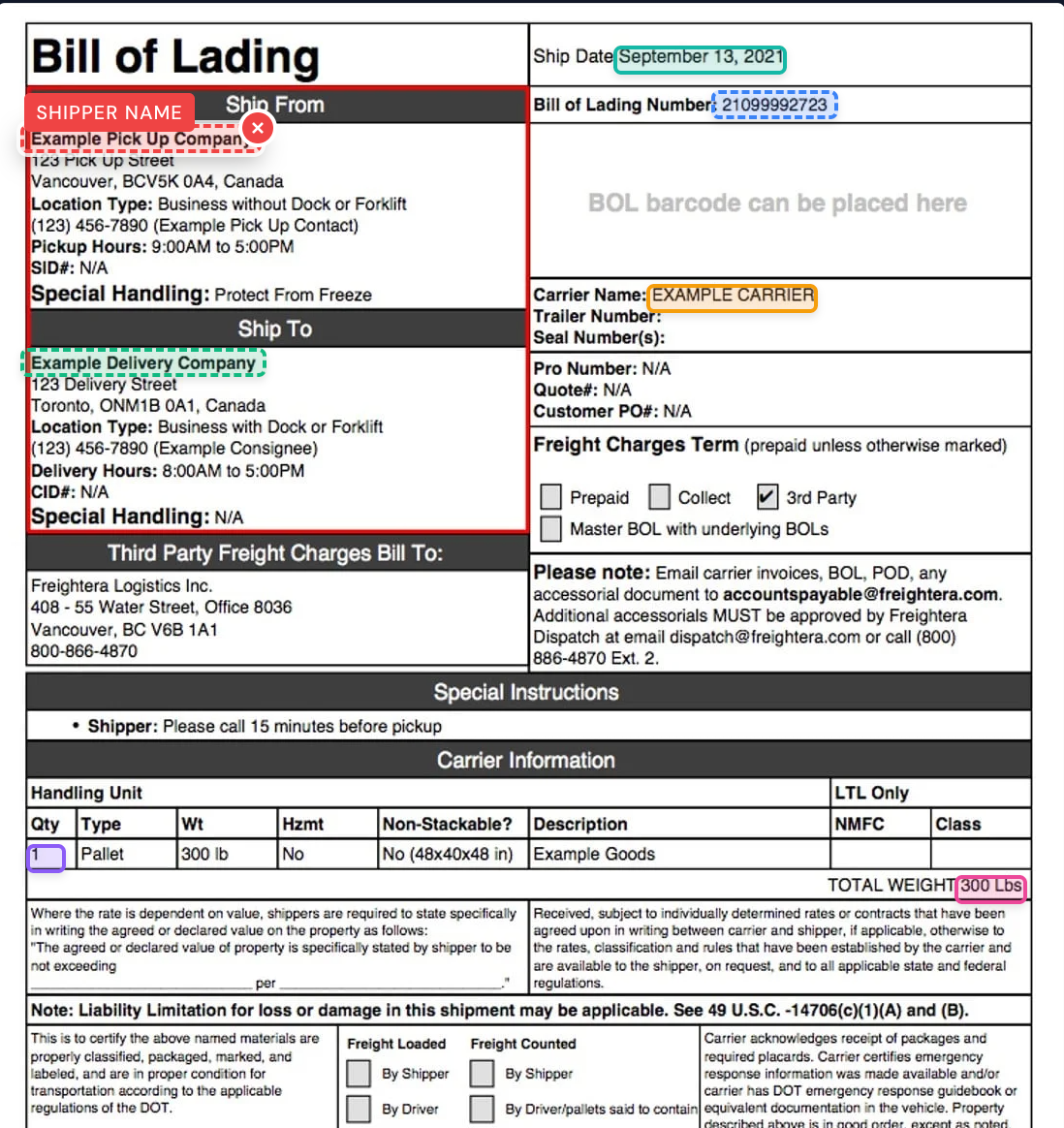 Logistics document extraction example